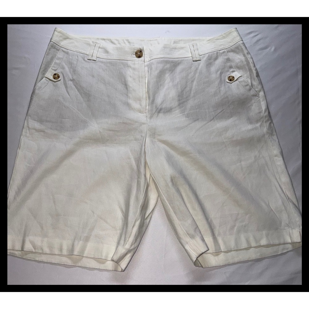 J.Jill Linen Stretch Shorts Women 14 White Bermuda Casual Summer‎ Comfort